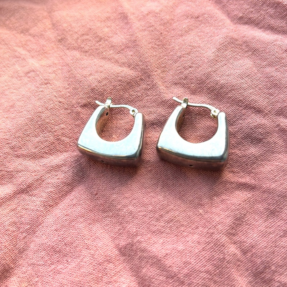 Chunky Silver Square Hoop Earrings